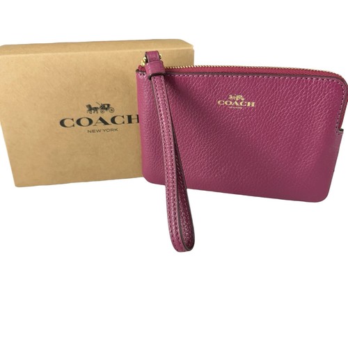 Coach leather wristlet - leather, magenta